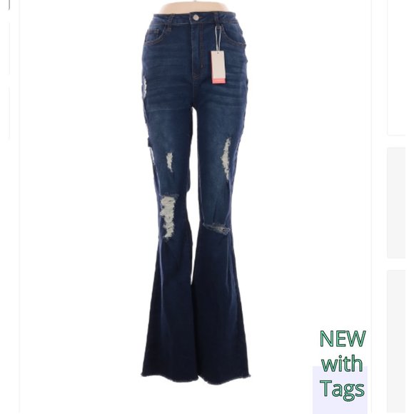 New w/ Tags Boyfriend flared bottom ripped jeans~Large - Picture 1 of 2